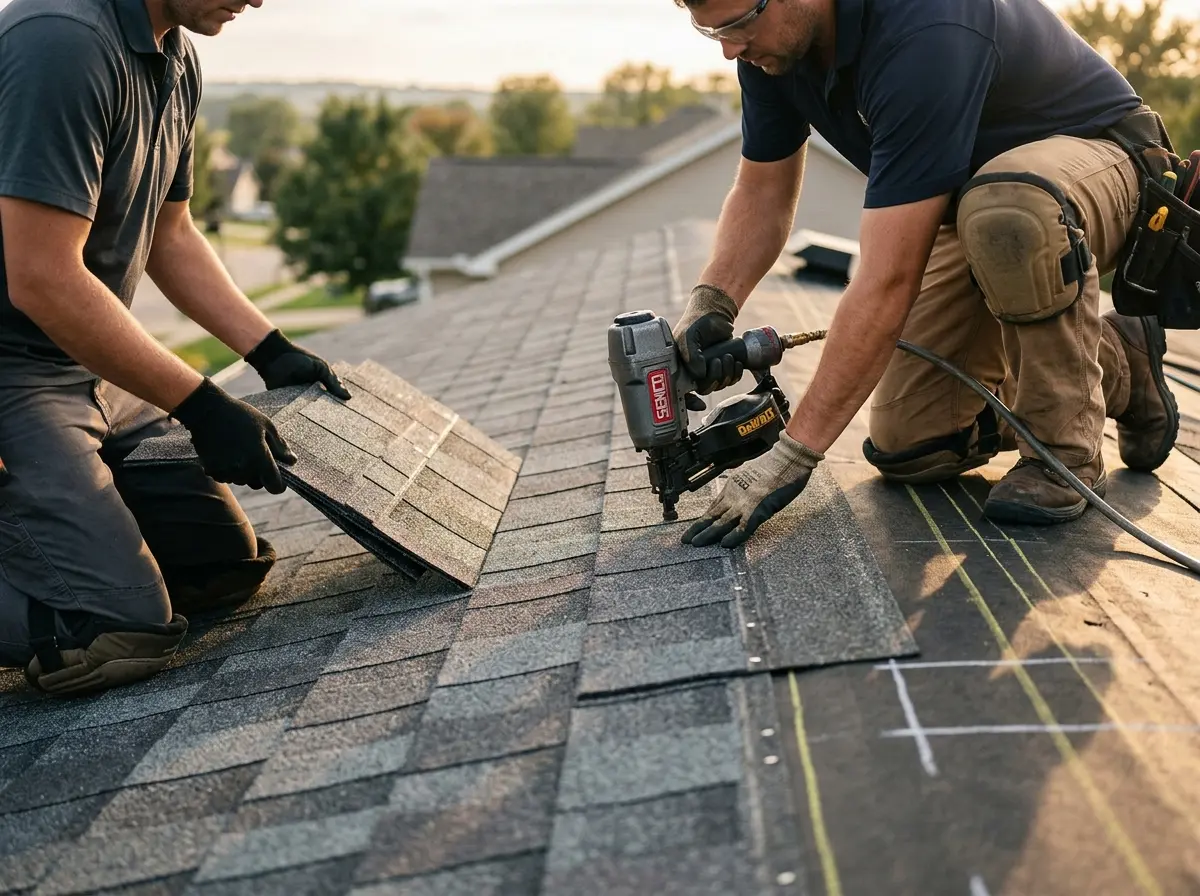 Professional roofer working on a residential roof in Rockwood